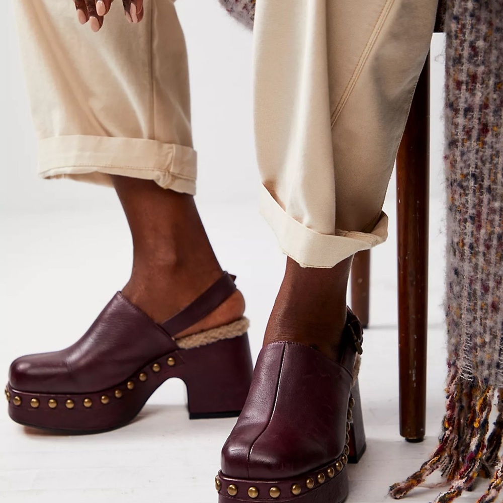 Free People Autumn Studded Platform Clogs in the color Wine